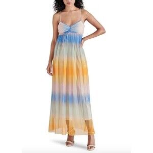 Steve Madden Aja sunset rainbow maxi dress Size L pleated mesh fairy whismigoth